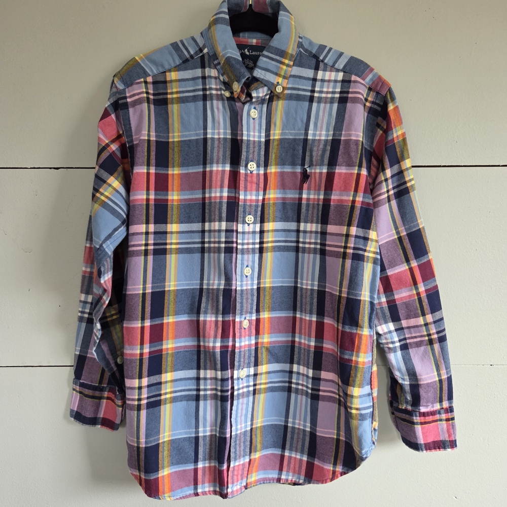 Ralph Lauren Boys Multicolor Plaid Cotton Button-Down Shirt Long Sleeve Size 8